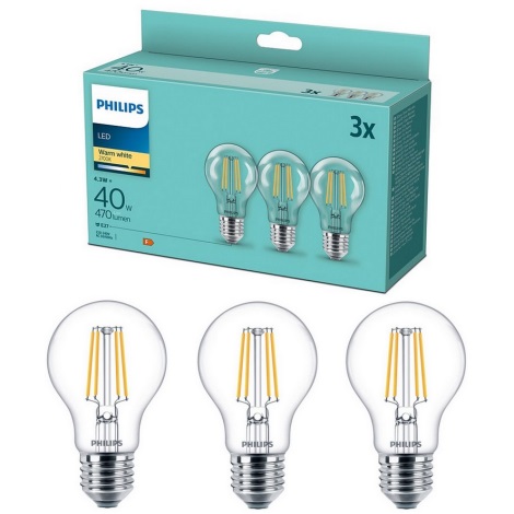 LOT 3x LED Ampoule VINTAGE Philips E27/4,3W/230V 2700K