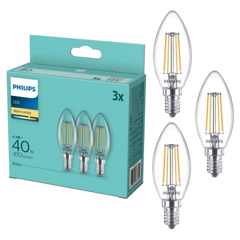 PACK 3x Ampoule LED Philips B35 E14/4,3W/230V 2700K