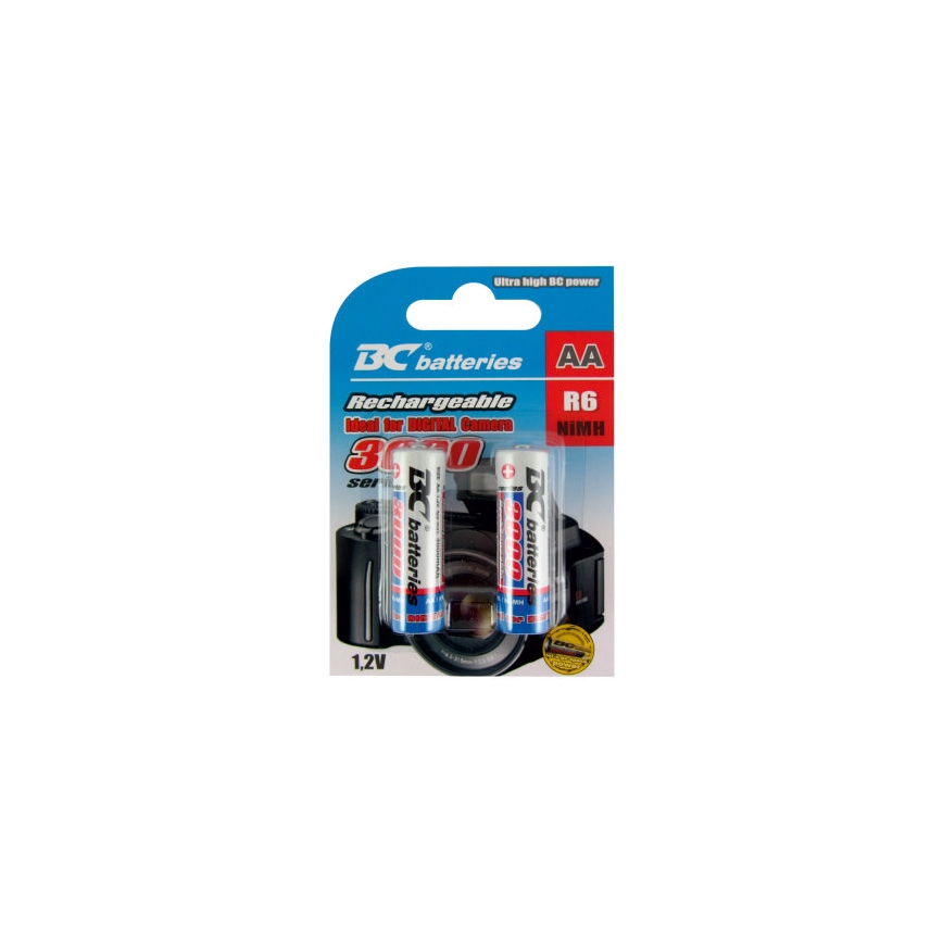 2 pcs Piles rechargeables NiMH AA 3000 mAh 1,2V