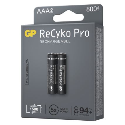 2 piles rechargeables GP AAA ReCyko Pro NiMH/1,2V/800 mAh