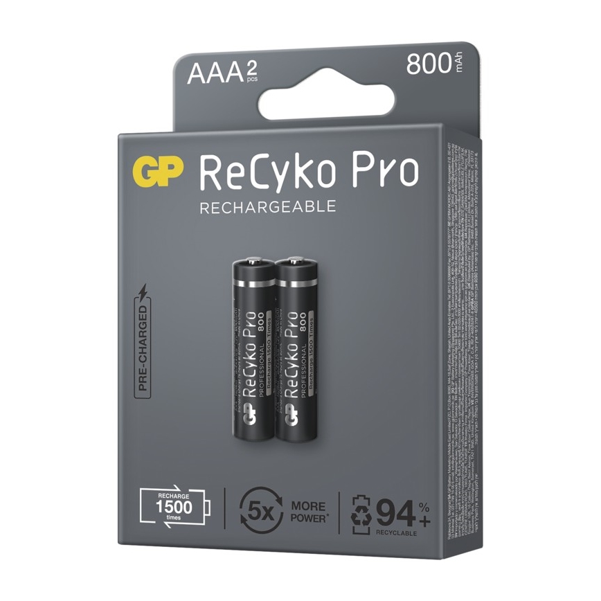 2 piles rechargeables GP AAA ReCyko Pro NiMH/1,2V/800 mAh