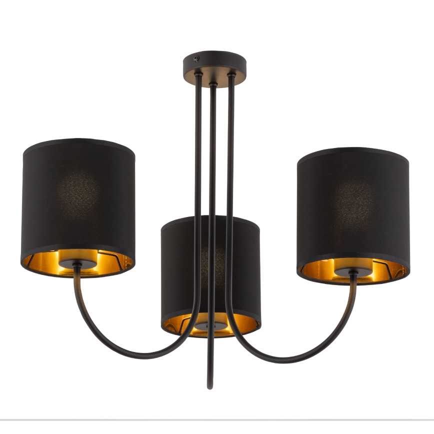 Abat-jour cylindrique universel de rechange E27 Ø 16 cm noir/doré
