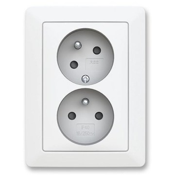 ABB 5513T-C02157 240 - Prise double murale pour usage domestique avec cadre ZONI 250V blanc mat