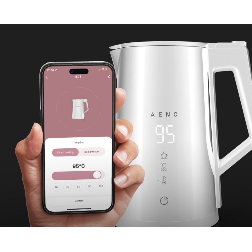 AENO - Bouilloire électrique intelligente avec écran LED 1,7 l 2200W/230V blanche