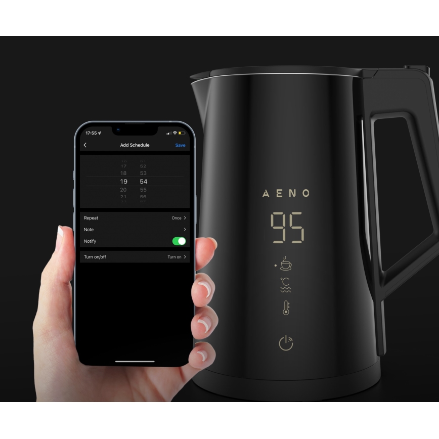 AENO - Bouilloire électrique intelligente avec écran LED 1,7 l 2200W/230V noire