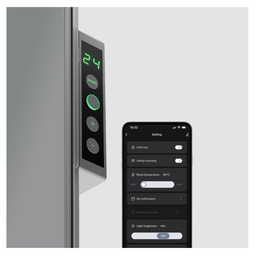 AENO - Panneau électrique connecté à infrarouge avec écran LED 700W minuteur/thermostat IP44 Wi-fi gris