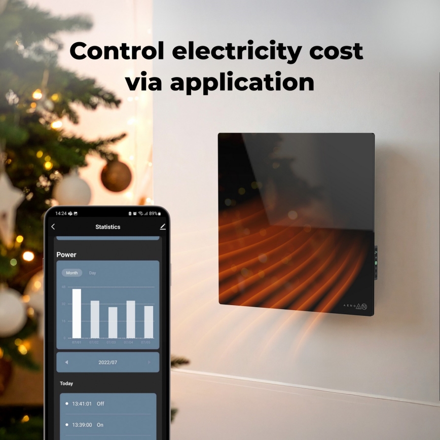 AENO - Panneau infrarouge électrique intelligent 500 W minuterie/thermostat Wi-Fi blanc