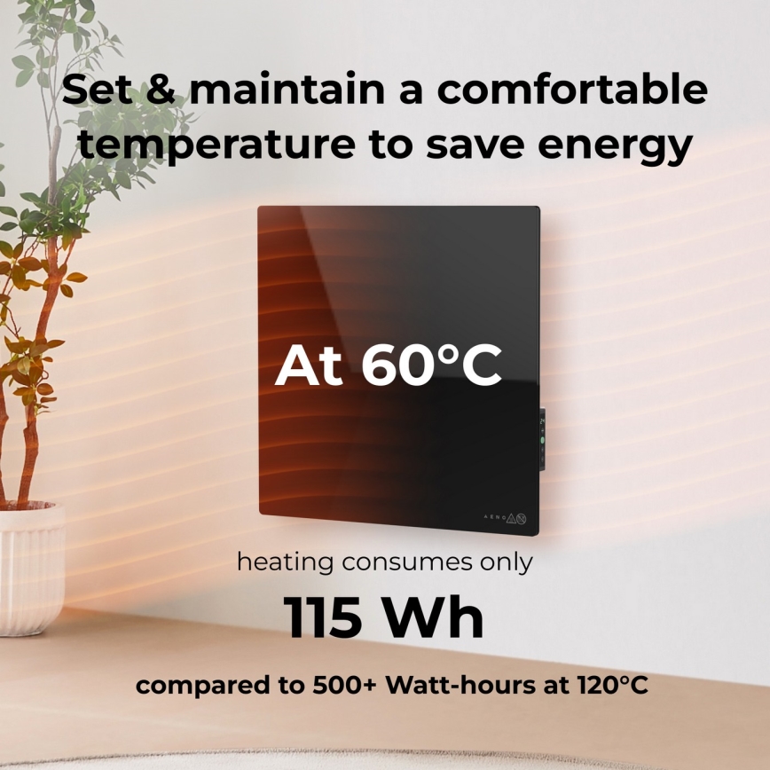 AENO - Panneau infrarouge électrique intelligent 500 W minuterie/thermostat Wi‑Fi blanc