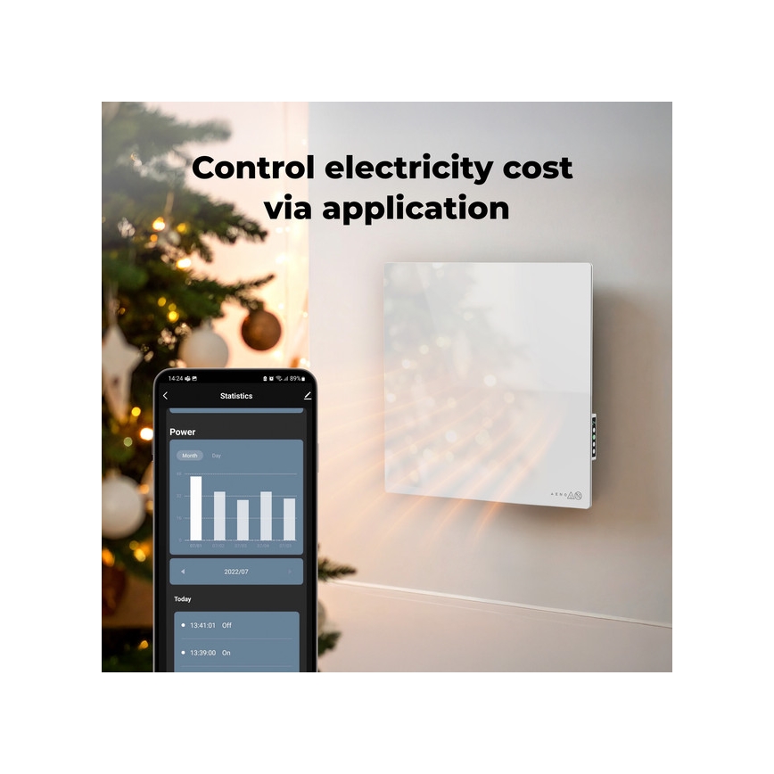 AENO - Panneau infrarouge électrique intelligent 500W minuterie/thermostat Wi-Fi blanc