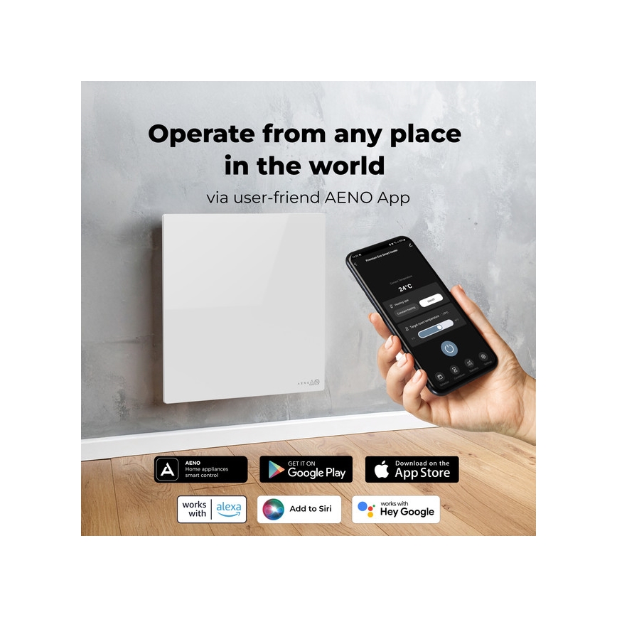 AENO - Panneau infrarouge électrique intelligent 500W minuterie/thermostat Wi-Fi blanc