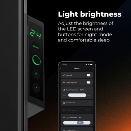 AENO - Panneau infrarouge électrique intelligent 500W minuterie/thermostat Wi-Fi noir