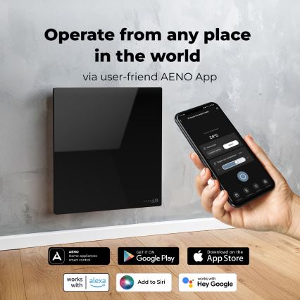 AENO - Panneau infrarouge électrique intelligent 500W minuterie/thermostat Wi-Fi noir