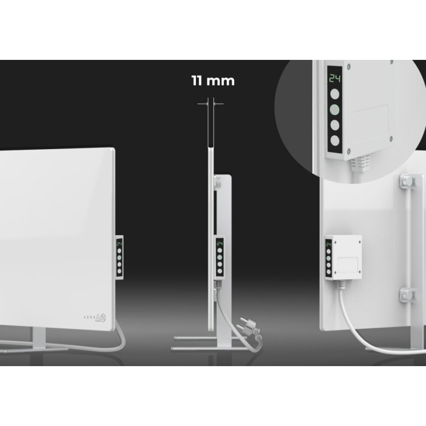 AENO - Panneau infrarouge électrique intelligent avec écran LED 700W minuterie/thermostat IP44 Wi-fi blanc