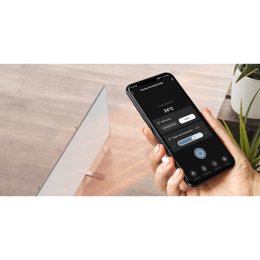 AENO - Panneau infrarouge électrique intelligent avec écran LED 700W minuterie/thermostat IP44 Wi-fi blanc