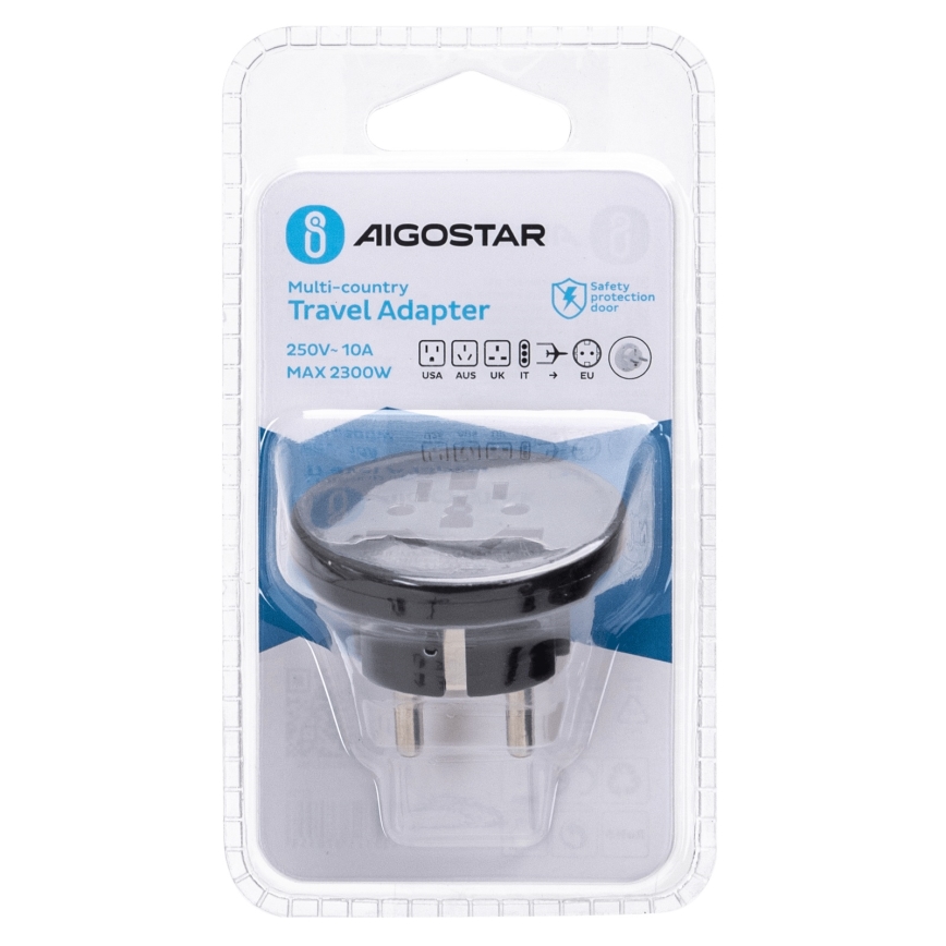 Aigostar - Adaptateur de voyage pour l'UE, noir