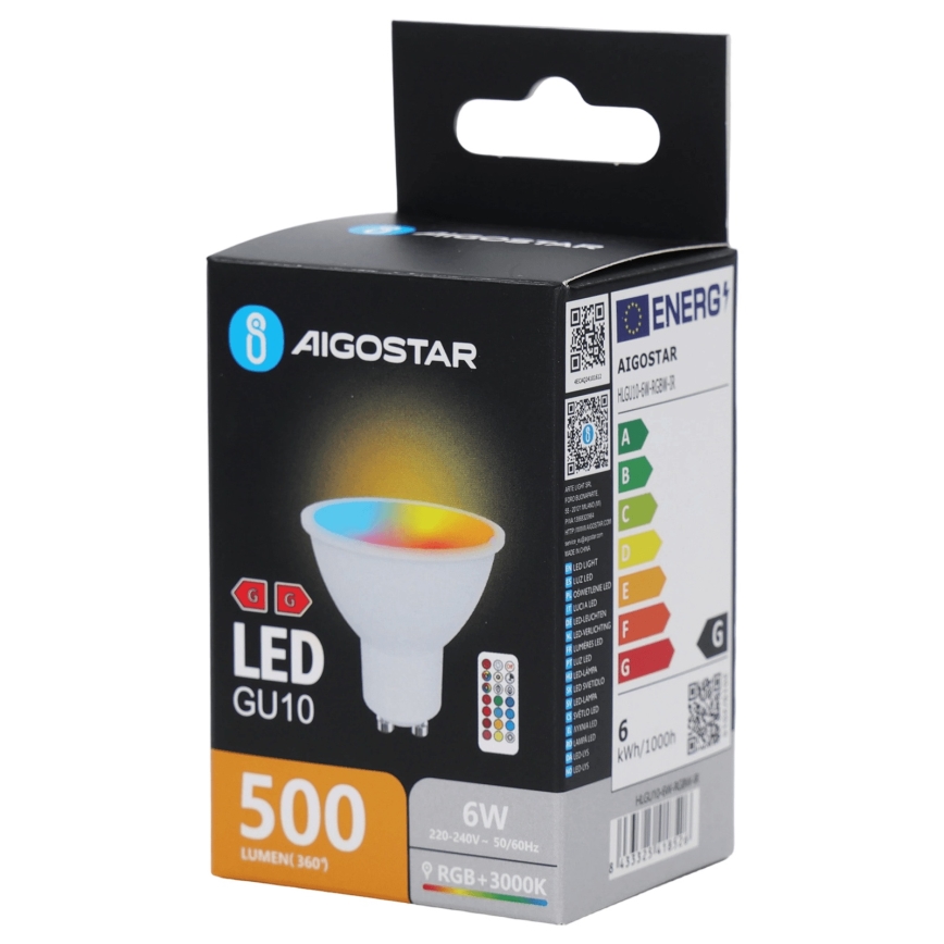Aigostar - Ampoule LED RGBW dimmable GU10/6W/230V 3000K + télécommande