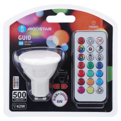 Aigostar - Ampoule LED RGBW dimmable GU10/6W/230V 3000K + télécommande