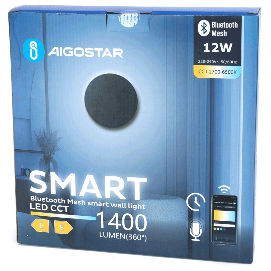 Aigostar - Applique murale à intensité variable MESH Connecté LED/12W/230V 2700-6500K noir