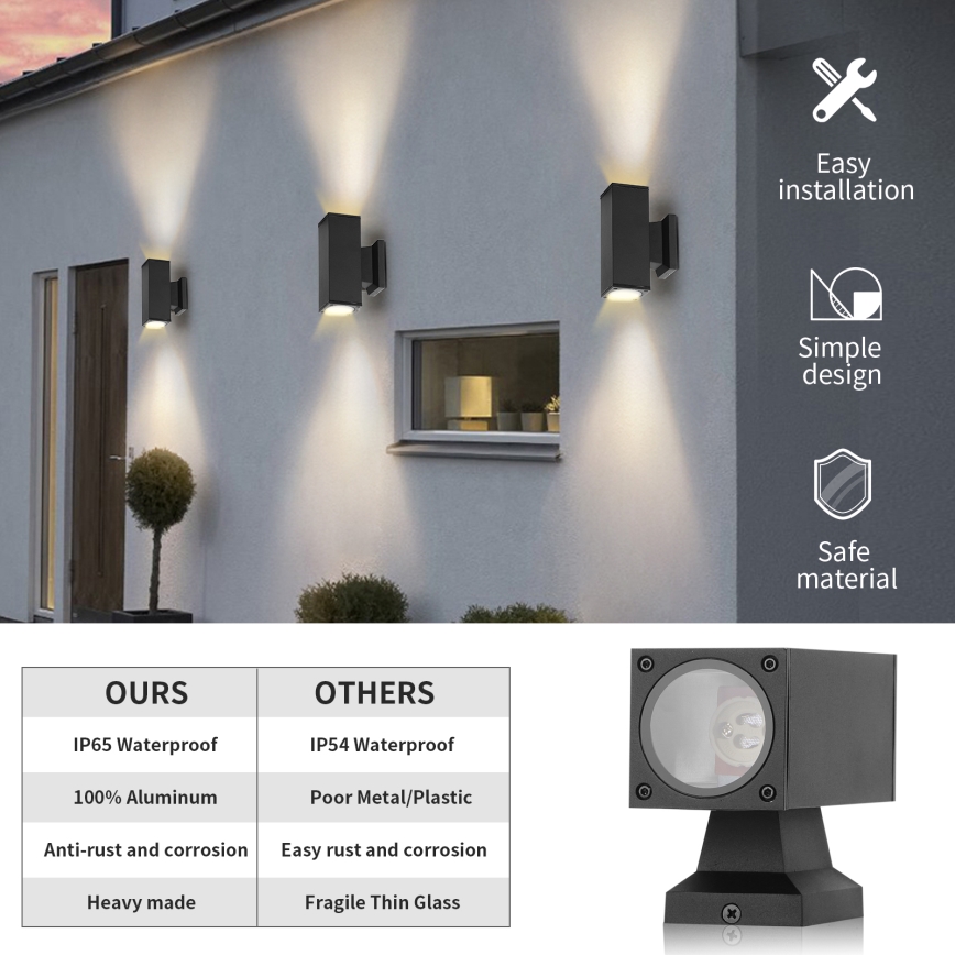 Aigostar - Applique murale d'extérieur 2xGU10/230V IP65 noire carrée