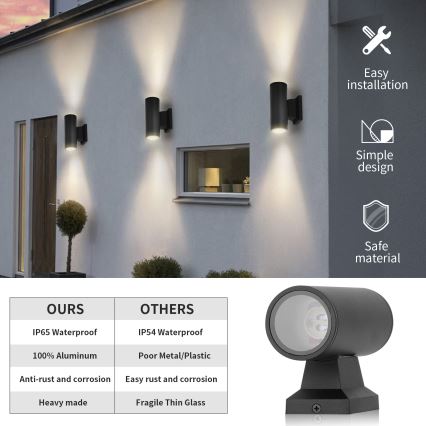 Aigostar - Applique murale extérieure ronde 2xGU10/35W/230V noire IP65