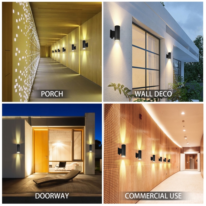 Aigostar - Applique murale extérieure ronde 2xGU10/35W/230V noire IP65