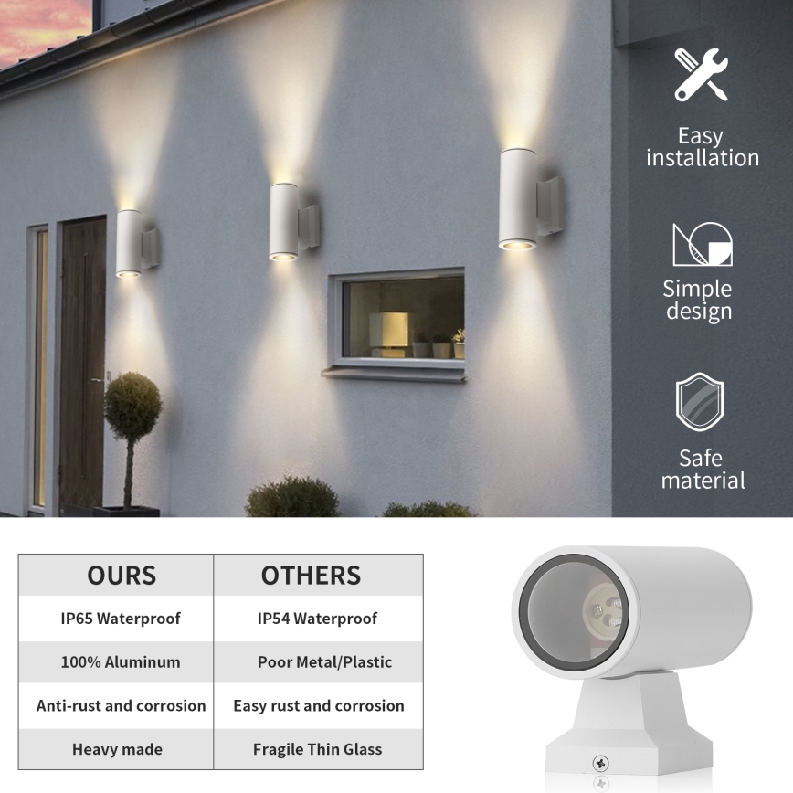 Aigostar - Applique murale extérieure ronde blanche 2xGU10/230V IP65