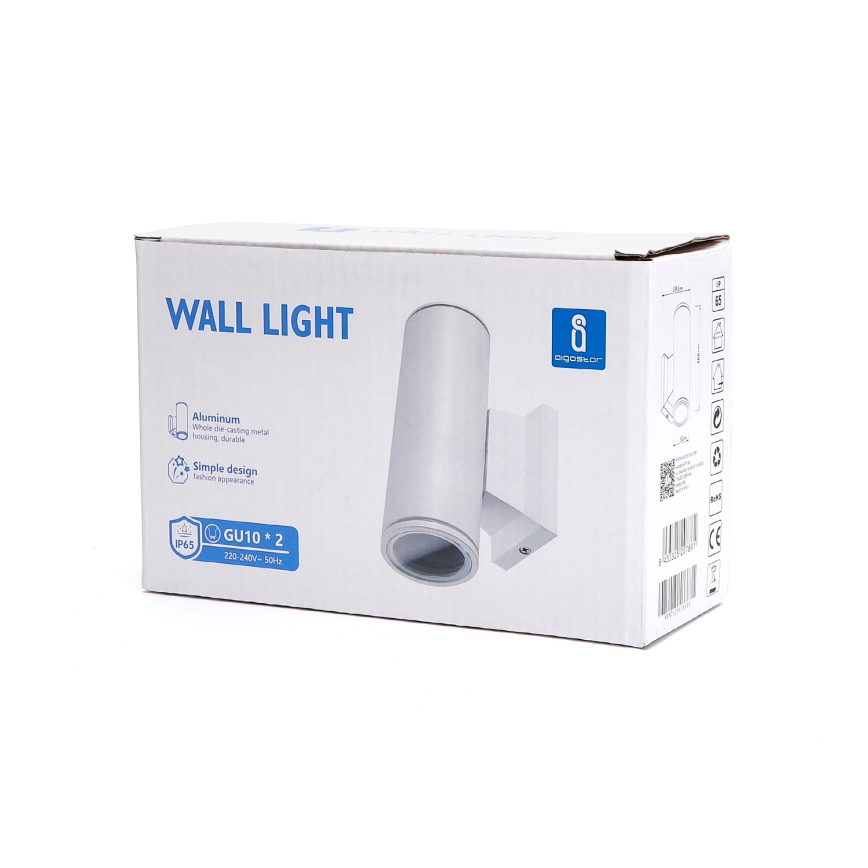 Aigostar - Applique murale extérieure ronde blanche 2xGU10/230V IP65