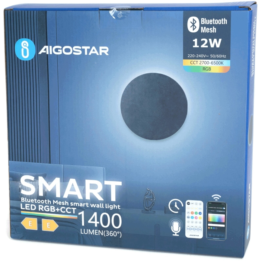 Aigostar - Applique murale à intensité variable MESH RGBW Smart LED/12W/230V 2700-6500K noir + Télécommande