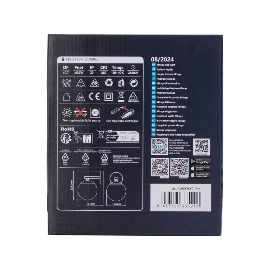 Aigostar - Applique murale RGBW à intensité variable MESH Smart LED/8W/230V + Télécommande