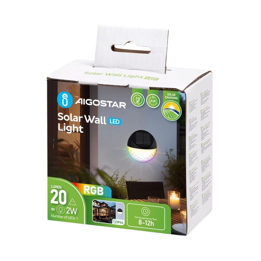 Aigostar - Applique murale solaire RGB LED/2W/1,2V noir IP44