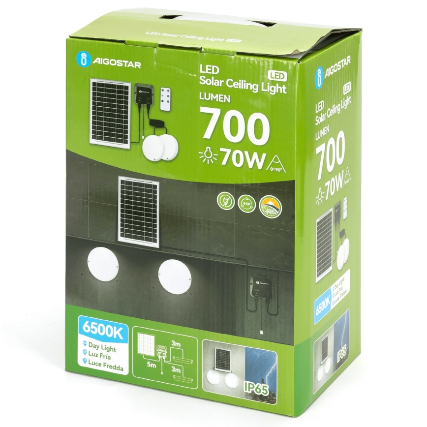 Aigostar - Lampe solaire LED 2xLED/35W/12V 6000 mAh 6500K Ø 16,8 cm avec télécommande