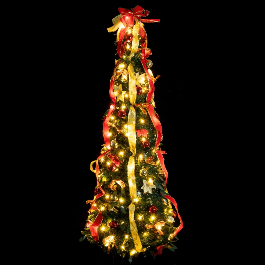 Aigostar - Arbre de Noël LED d'extérieur 100 LED 1,5 m IP44 rouge/doré, blanc chaud