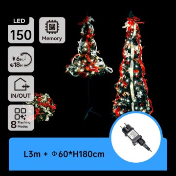 Aigostar - Arbre de Noël LED d'extérieur 150 LED 1,8 m IP44 rouge et blanc froid