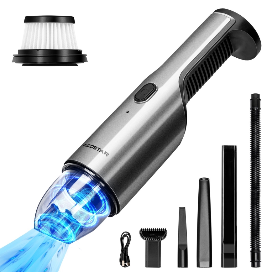 Aigostar - Aspirateur à main rechargeable 70W/7,4V chrome