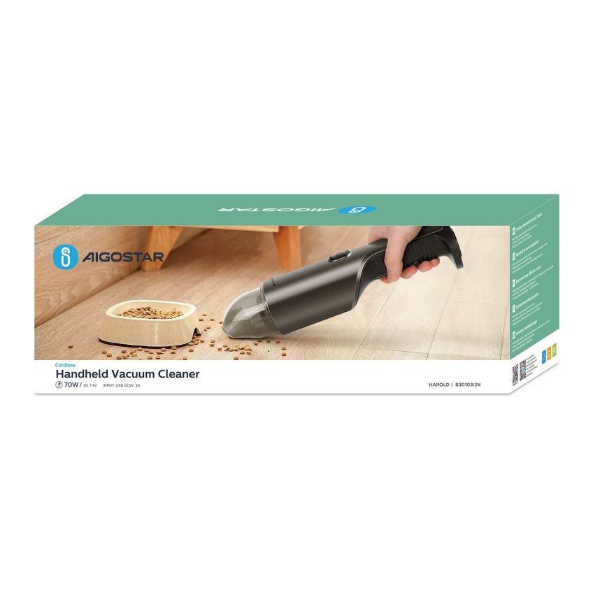 Aigostar - Aspirateur à main rechargeable 70W/7,4V chrome