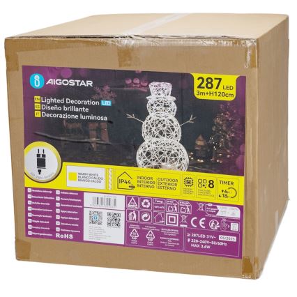 Aigostar - Décoration de Noël LED extérieure 3,6W/31/230V 2700K 120 cm IP44 bonhomme de neige