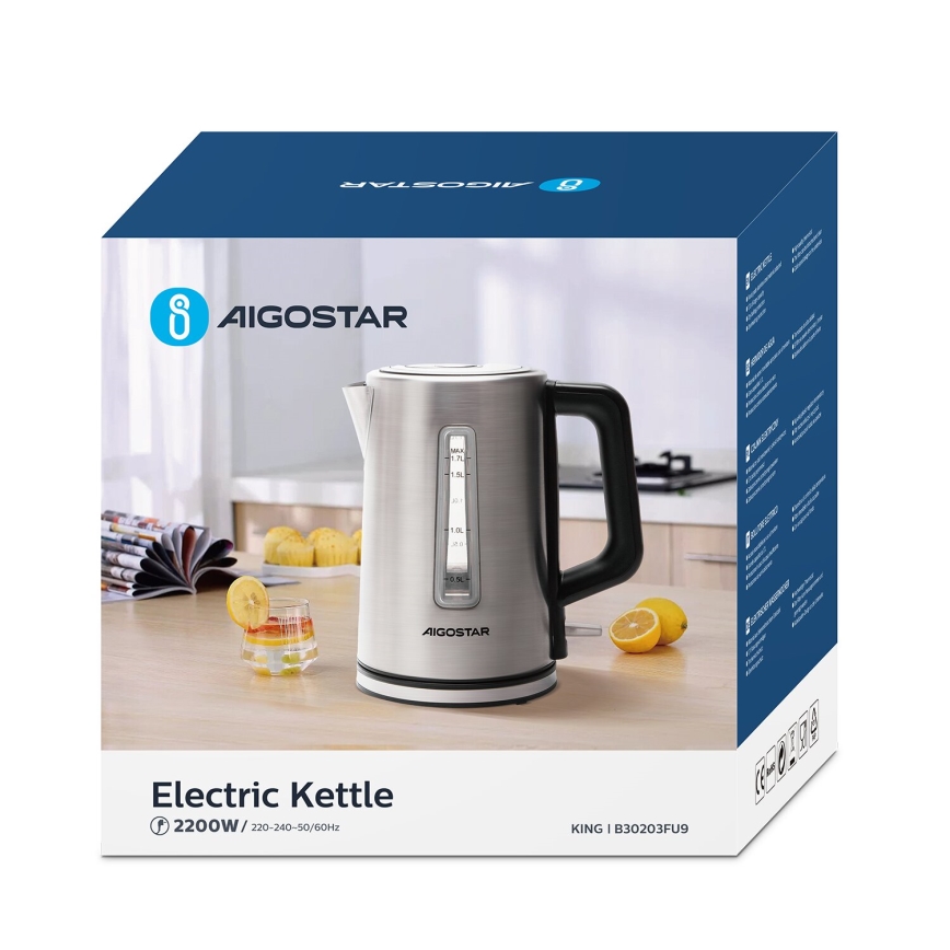 Aigostar - Bouilloire 1,7l 2200W/230V chrome mat