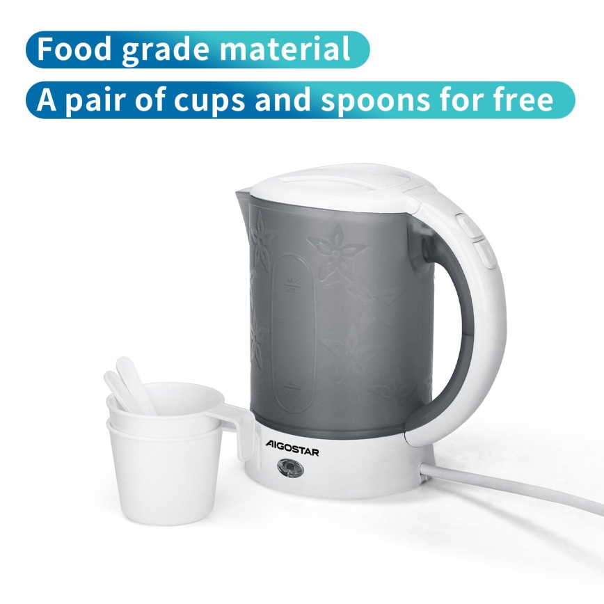 Aigostar - Bouilloire avec deux tasses 0,6l 650W/230V gris