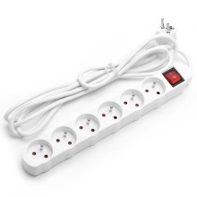 Aigostar - Câble de rallonge avec un interrupteur 6Z 3m blanc