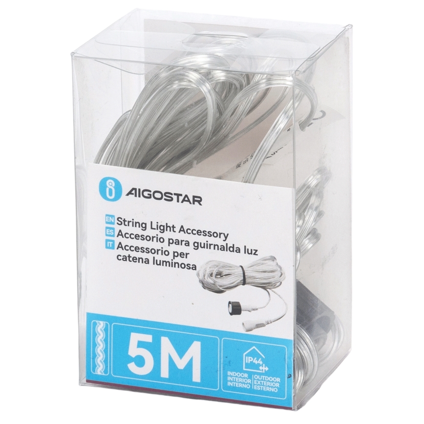 Aigostar - Câble d'extension extérieur pour guirlandes lumineuses 5 m IP44 transparent
