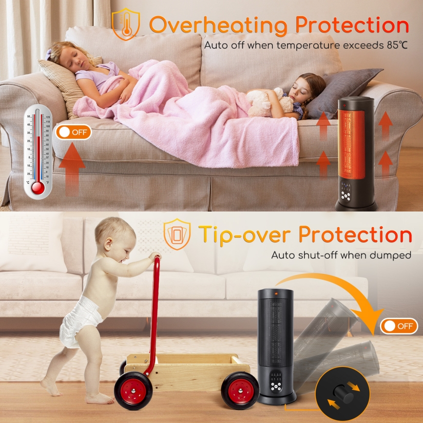 Aigostar - Radiateur électrique 1500W/230V + télécommande