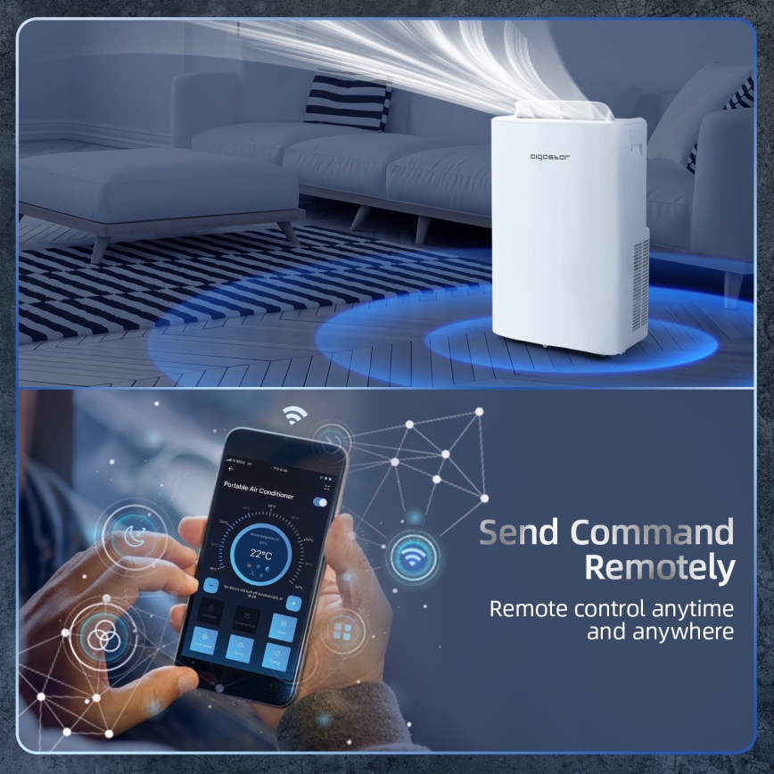 Aigostar - Climatiseur mobile intelligent 1337 W/230 V 12000 BTU Wi-Fi blanc + télécommande