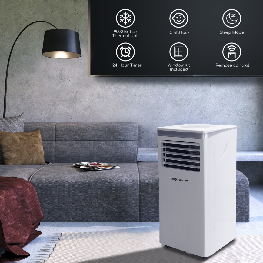 Aigostar - Climatiseur mobile intelligent 3 en 1 1003W/230V 9000 BTU Wi-Fi blanc + télécommande