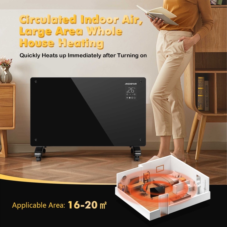 Aigostar - Radiateur électrique intelligent/convecteur avec écran LCD ECO/1000/2000W Wi-Fi