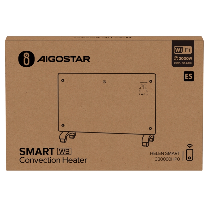Aigostar - Radiateur électrique intelligent/convecteur avec écran LCD ECO/1000/2000W Wi-Fi