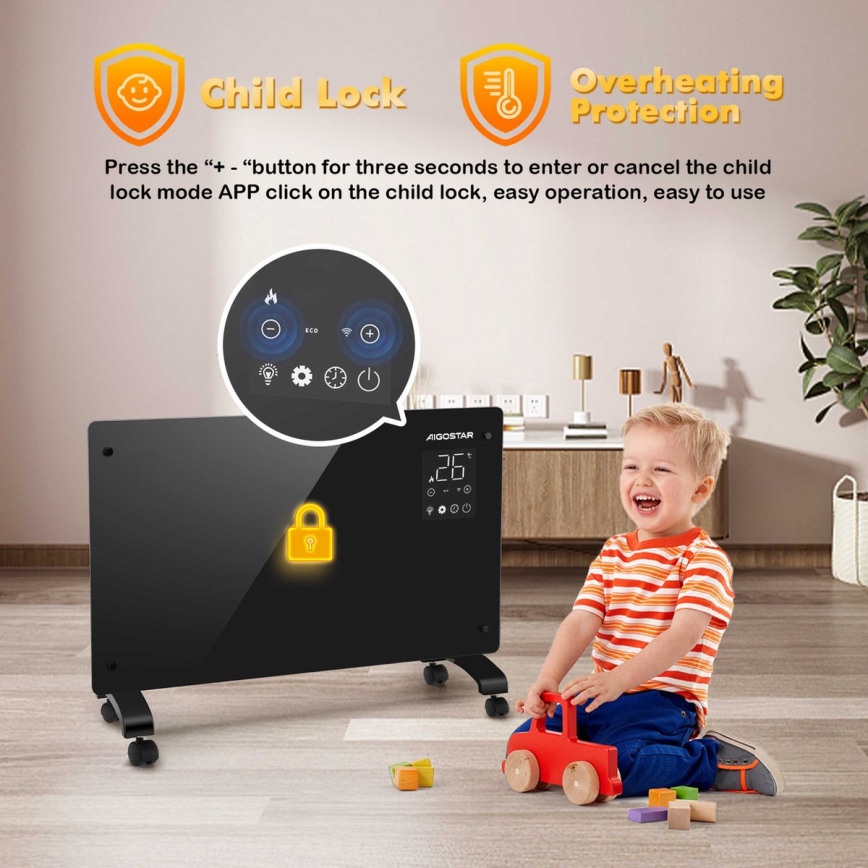 Aigostar - Convecteur électrique intelligent 2000 W Wi‑Fi