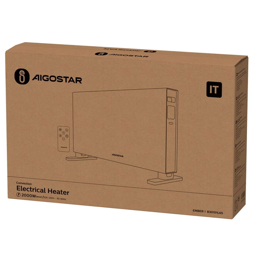 Aigostar - Convecteur électrique avec écran LCD ECO/1250/2000W/230V + télécommande