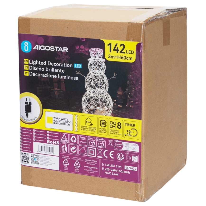 Aigostar - Décoration de Noël extérieure LED/3,6W/31/230V 2700K 60 cm IP44 bonhomme de neige