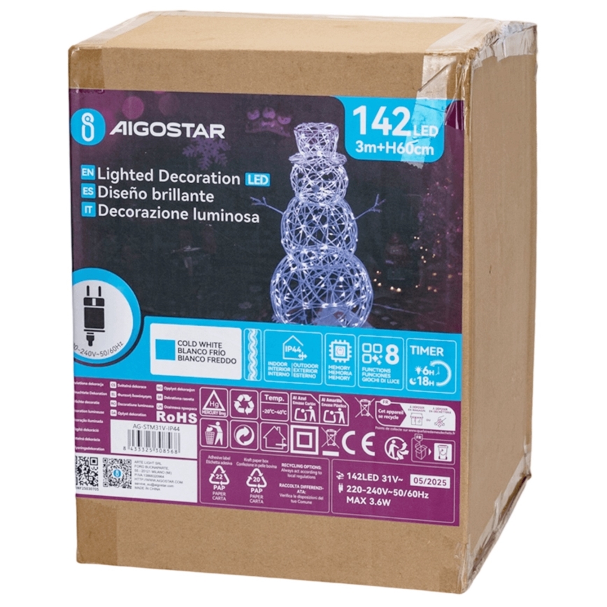 Aigostar - Décoration de Noël extérieure LED/3,6W/31/230V 6500K 60 cm IP44 bonhomme de neige