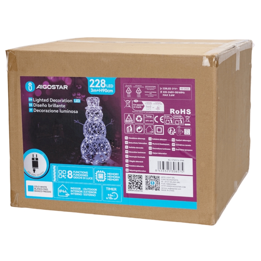 Aigostar-Décoration de Noël extérieure LED/3,6W/31/230V 6500K 90cm IP44 bonhomme de neige